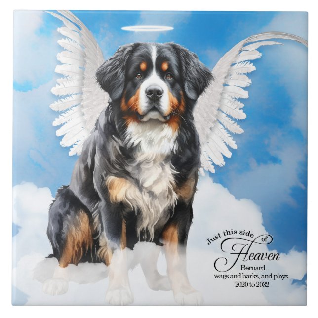 Bernese Mountain Dog Angel Custom Pet Memorial Fliese (Vorderseite)