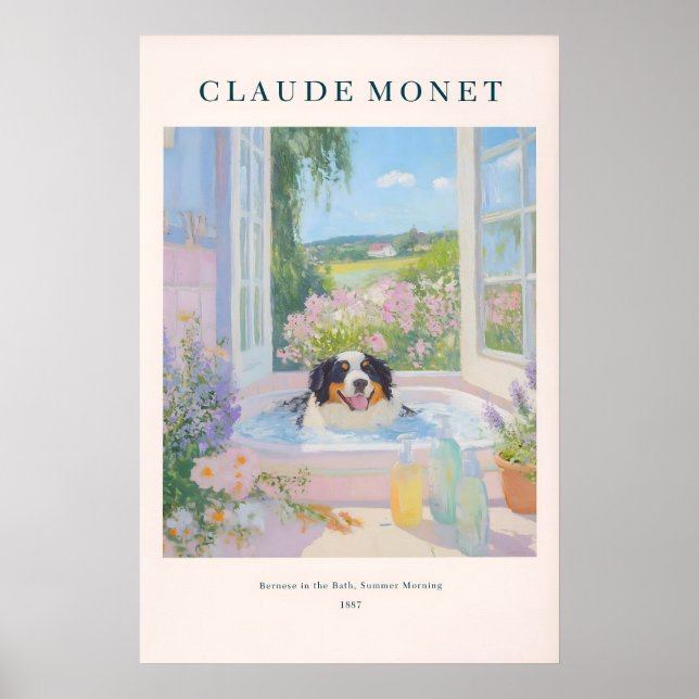 Bernese Mountain Dog Art Print Monet Style Floral  Poster (Vorne)