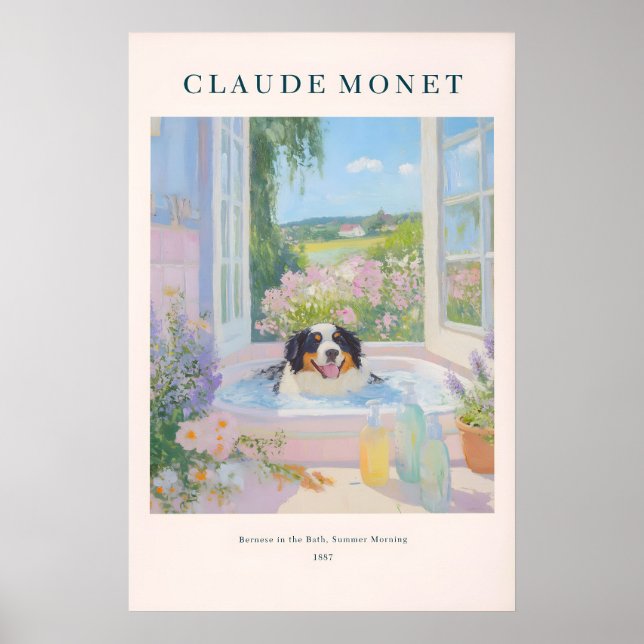 Bernese Mountain Dog Art Print Monet Style Floral Poster (Vorne)