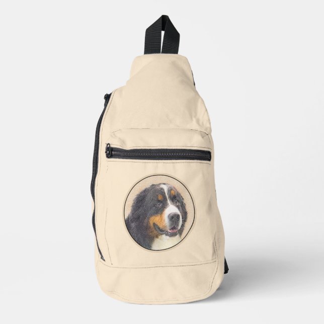 Bernese Mountain Dog Berner Malerei Niedlicher Hau Crossbody Bag (Vorderseite)