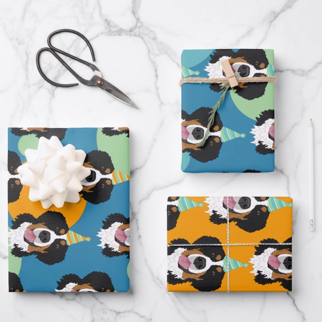 Bernese Mountain Dog Birthday  Geschenkpapier Set (Vorderseite)