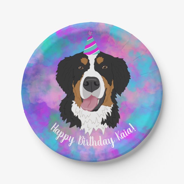 Bernese Mountain Dog Birthday Pappteller (Vorderseite)