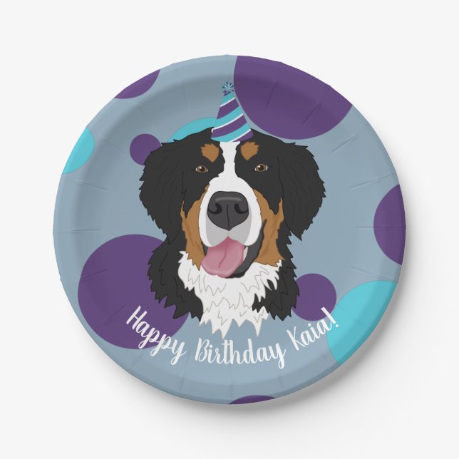 Bernese Mountain Dog Birthday Pappteller (Vorderseite)