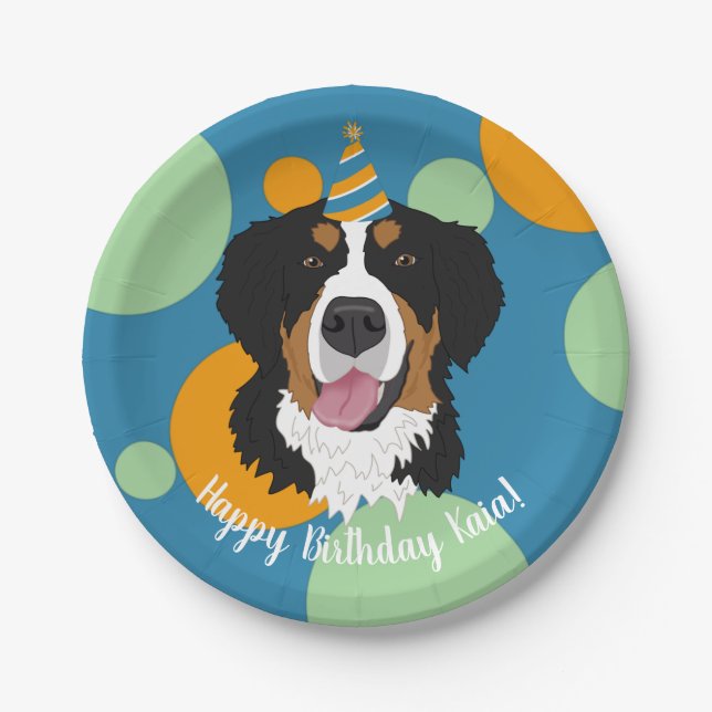 Bernese Mountain Dog Birthday Pappteller (Vorderseite)