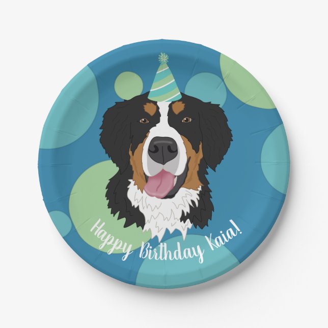Bernese Mountain Dog Birthday Pappteller (Vorderseite)