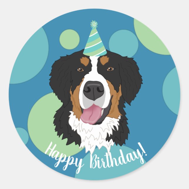 Bernese Mountain Dog Birthday Runder Aufkleber (Vorderseite)