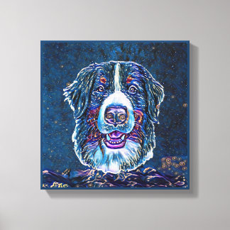 Bernese Mountain Dog Blue Starry Night Painting Leinwanddruck