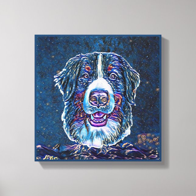 Bernese Mountain Dog Blue Starry Night Painting Leinwanddruck (Vorderseite)
