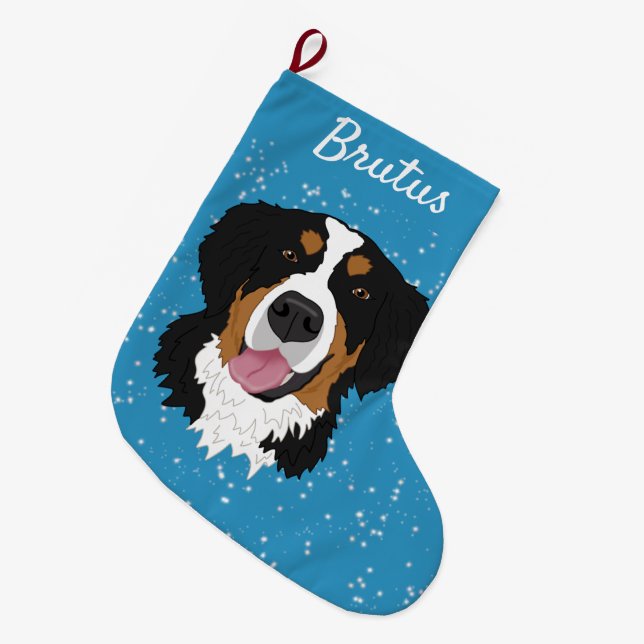 Bernese Mountain Dog Christmas Großer Weihnachtsstrumpf (Vorderansicht (hängend))