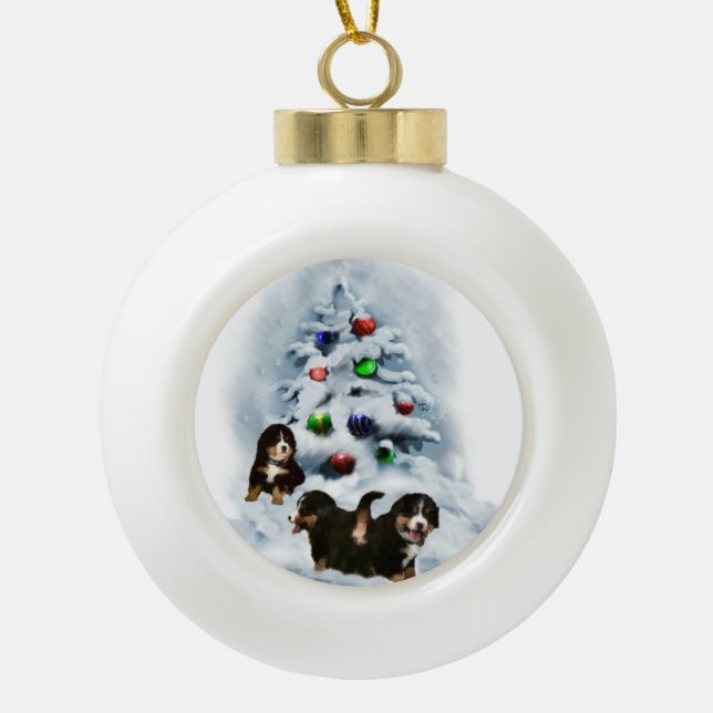 Bernese Mountain Dog Christmas Keramik Kugel-Ornament (Vorderseite)