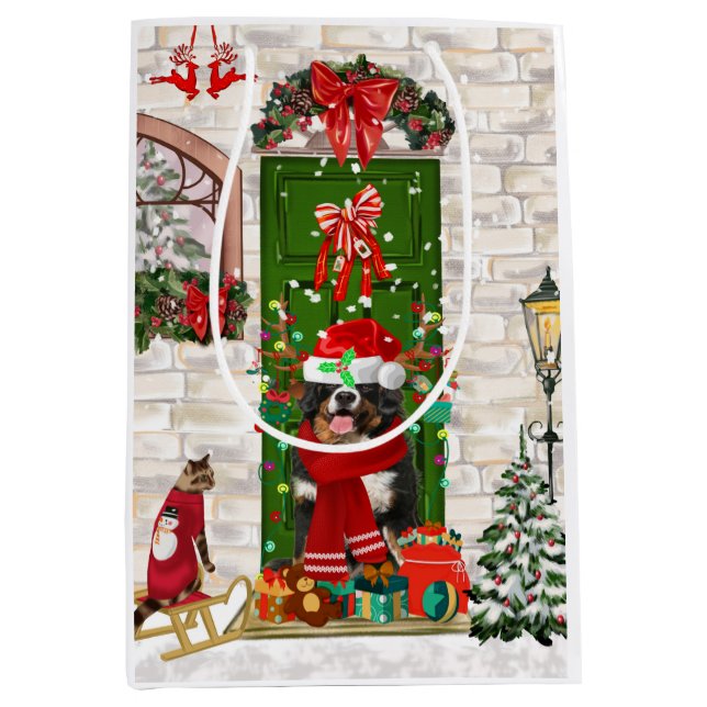 Bernese Mountain Dog Christmas Mittlere Geschenktüte (Vorderseite)