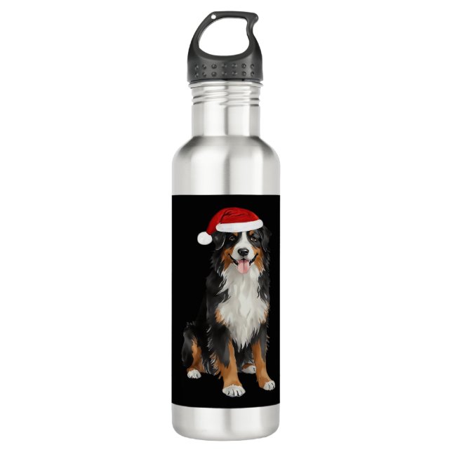 Bernese Mountain Dog Christmas Tree Hund Welpe Wat Edelstahlflasche (Vorderseite)