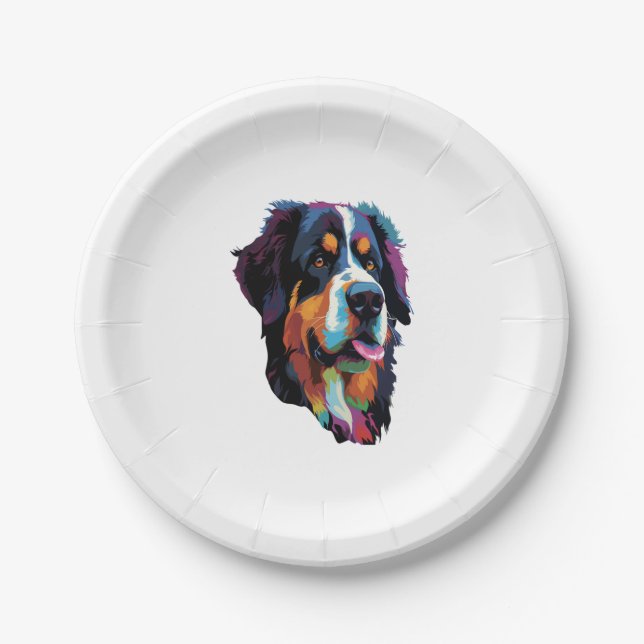Bernese Mountain Dog Colorful Pappteller (Vorderseite)