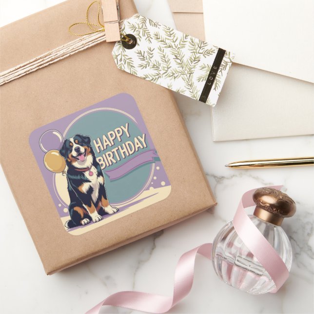 Bernese Mountain Dog Colorful Quadratischer Aufkleber (Schenken)