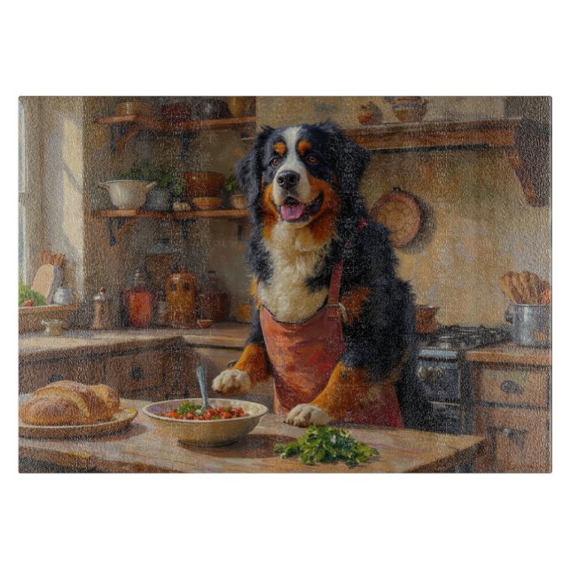 Bernese Mountain Dog Cooking in Kitchen Schneidebrett (Vorderseite)