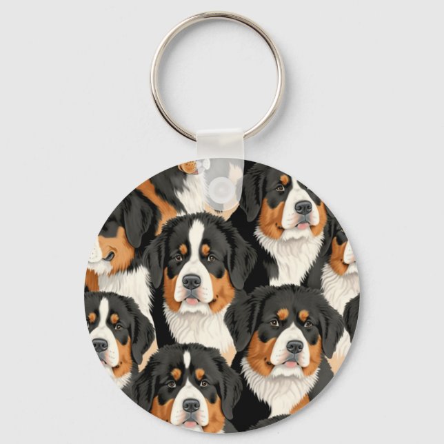 Bernese Mountain Dog Decorative Nahtloses Muster Schlüsselanhänger (Vorderseite)