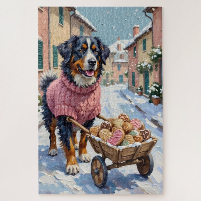 Bernese Mountain Dog Delivering Valentine's Cookie Puzzle (Vertikal)