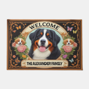 Bernese Mountain Dog Floral Familienname Willkomme Fußmatte