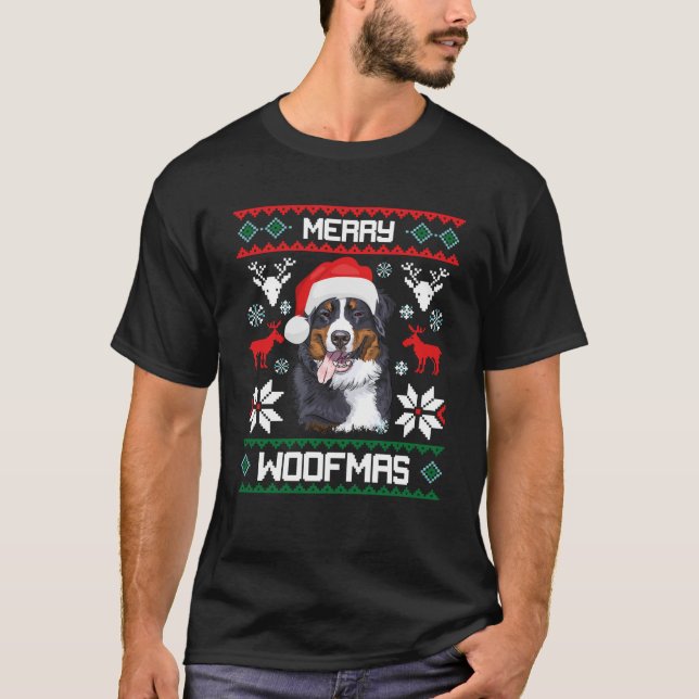 Bernese Mountain Dog Geschenk für fröhliches Weihn T-Shirt (Vorderseite)