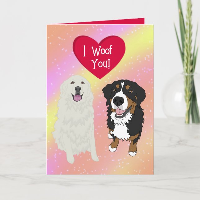 Bernese Mountain Dog Great Pyrenäen Valentinstag Dankeskarte (Vorderseite)