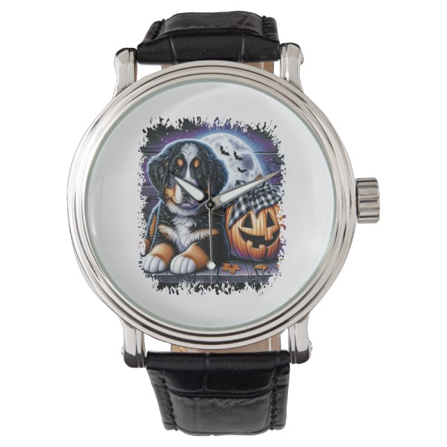 Bernese Mountain Dog Halloween Armbanduhr (Vorderseite)