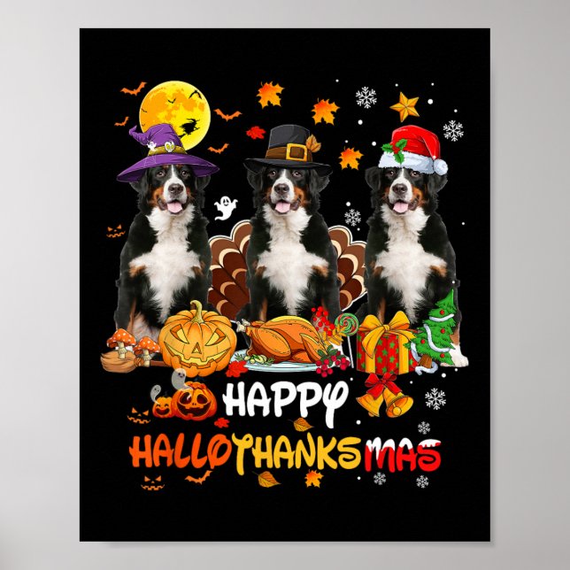 Bernese Mountain Dog Halloween Erntedank Merry Poster (Vorne)