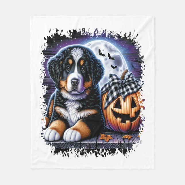 Bernese Mountain Dog Halloween Fleecedecke (Vorderseite)