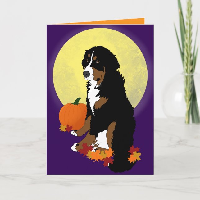 Bernese Mountain Dog Halloween Herbst Karte (Vorderseite)