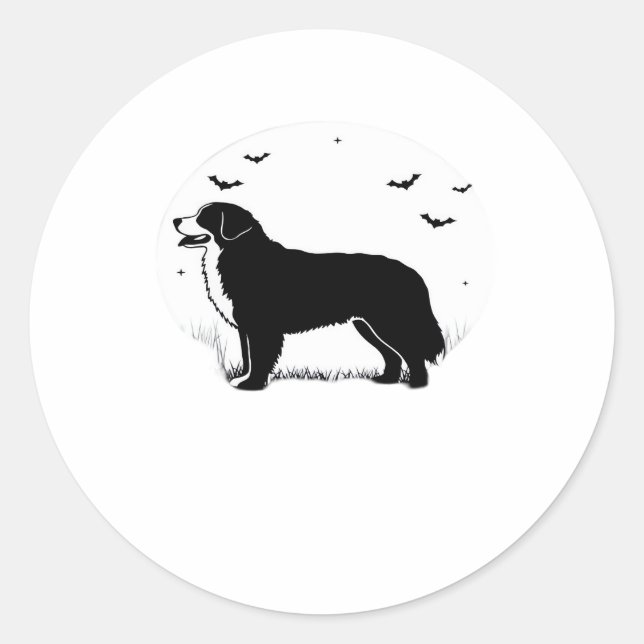 Bernese Mountain Dog - Halloween Moon Silhouette O Runder Aufkleber (Vorderseite)
