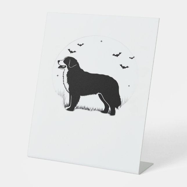 Bernese Mountain Dog - Halloween Moon Silhouette O Sockelschild (Vorderseite)