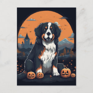 Bernese Mountain Dog Halloween Orange Black Postkarte
