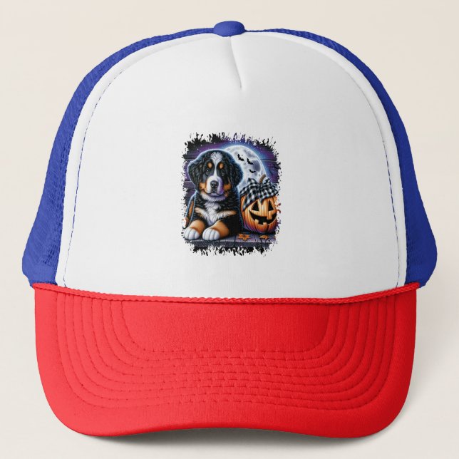 Bernese Mountain Dog Halloween Truckerkappe (Vorderseite)