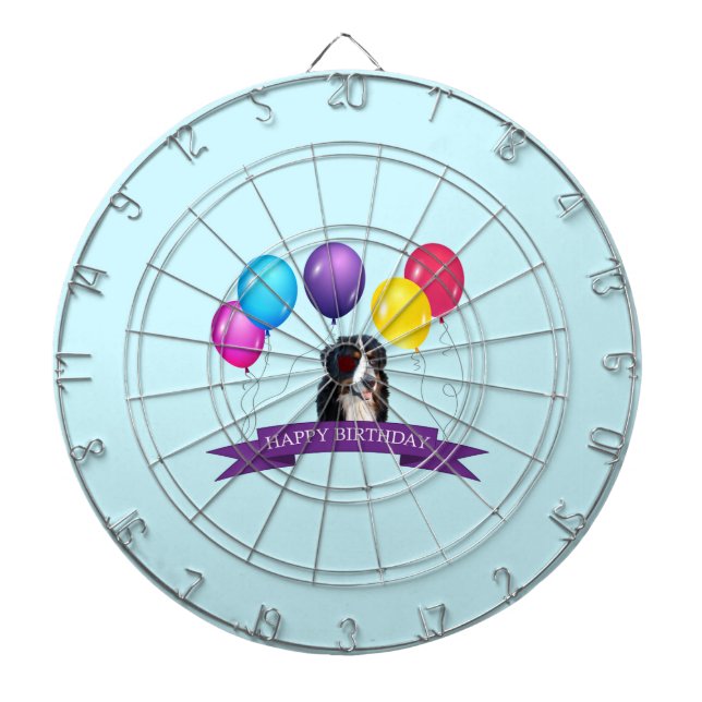 Bernese Mountain Dog Happy Birthday Dartscheibe (vorne)