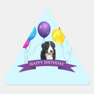 Bernese Mountain Dog Happy Birthday Dreieckiger Aufkleber