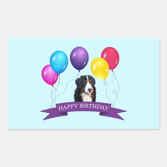 Bernese Mountain Dog Happy Birthday Rechteckiger Aufkleber (Vorderseite)