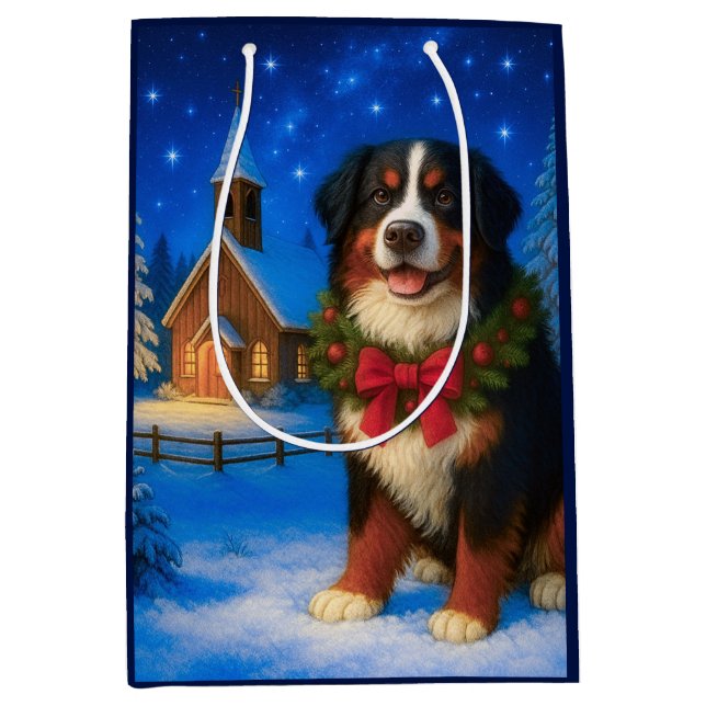Bernese Mountain Dog Holiday  Mittlere Geschenktüte (Vorderseite)