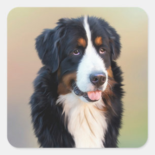"bernese mountain dog", hund,welpe,Silhouette,name Quadratischer Aufkleber