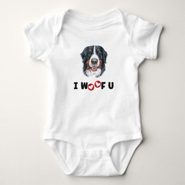 Bernese Mountain Dog I Woof You Baby Strampler (Vorderseite)