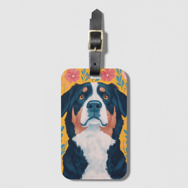 Bernese Mountain Dog Illustration Gepäckstück Gepäckanhänger (Vorderseite Vertikal)