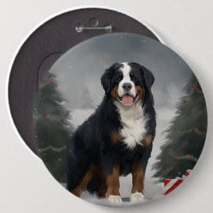 Bernese Mountain Dog im Schnee Weihnachten Button