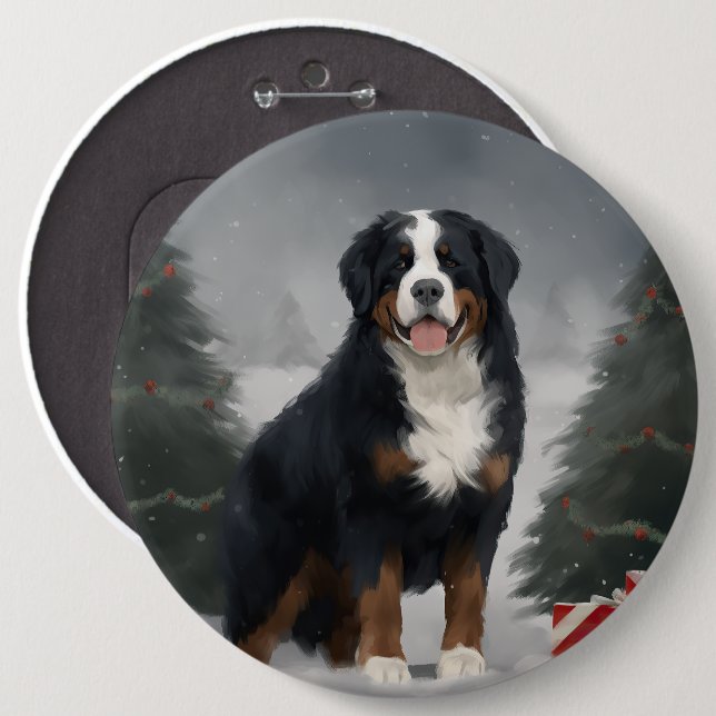 Bernese Mountain Dog im Schnee Weihnachten Button (Vorne & Hinten)