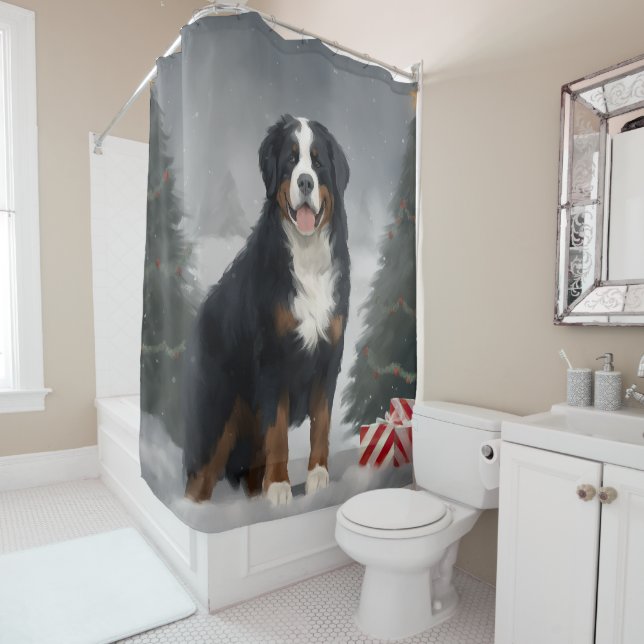 Bernese Mountain Dog im Schnee Weihnachten Duschvorhang (Beispiel)