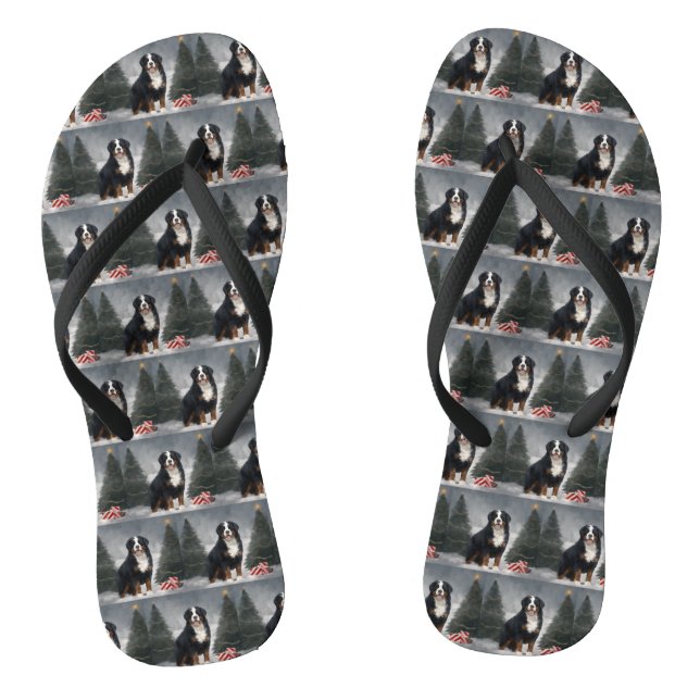 Bernese Mountain Dog im Schnee Weihnachten Flip Flops (Fußbett)