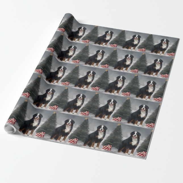 Bernese Mountain Dog im Schnee Weihnachten Geschenkpapier (Ungerollt)
