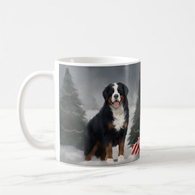Bernese Mountain Dog im Schnee Weihnachten Kaffeetasse (Links)