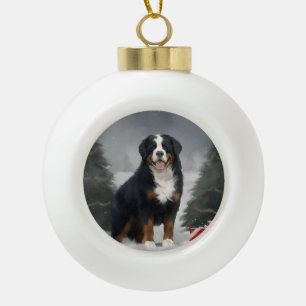 Bernese Mountain Dog im Schnee Weihnachten Keramik Kugel-Ornament