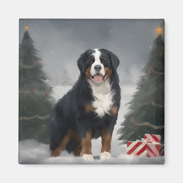 Bernese Mountain Dog im Schnee Weihnachten Magnet (Vorne)