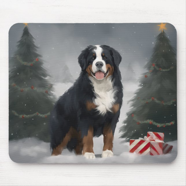 Bernese Mountain Dog im Schnee Weihnachten Mousepad (Vorne)