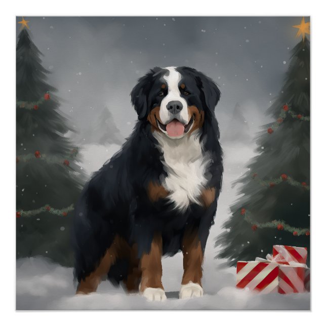 Bernese Mountain Dog im Schnee Weihnachten Poster (Vorderseite)