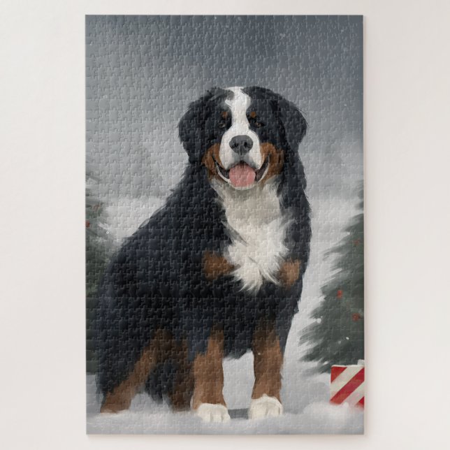 Bernese Mountain Dog im Schnee Weihnachten Puzzle (Vertikal)